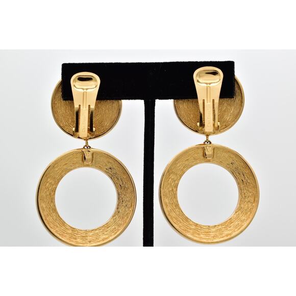 Christian Dior Vintage CD Logo Clip On Earrings Crystal Gold Chunky Signed Bin5 - Picture 10 of 12